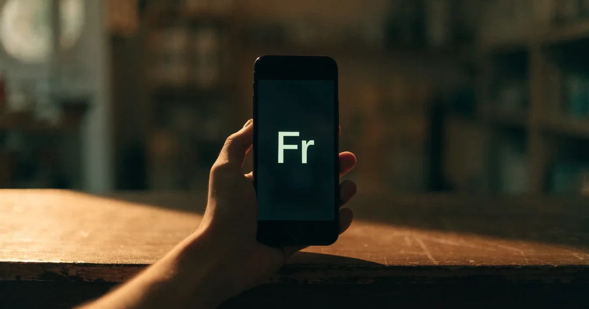 Eine Hand hält ein Smartphone mit dunklem Display knapp über eine hölzerne Ladentheke in einem kleinen Geschäft.
