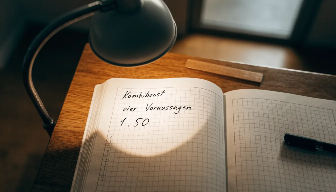 Eine Schreibtischlampe beleuchtet ein kariertes Heft mit handschriftlichen Skizzen, daneben liegt ein Lineal aus Holz.
