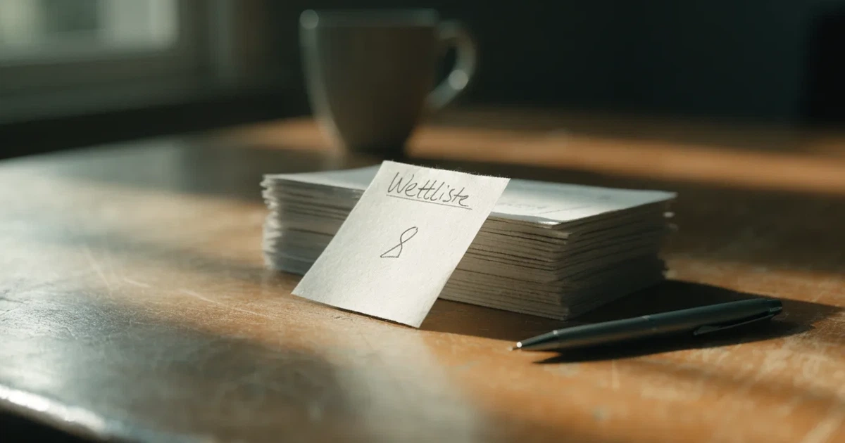 Ein Stapel unbedruckter Papierscheine liegt neben einem Kugelschreiber auf einem Holztisch.